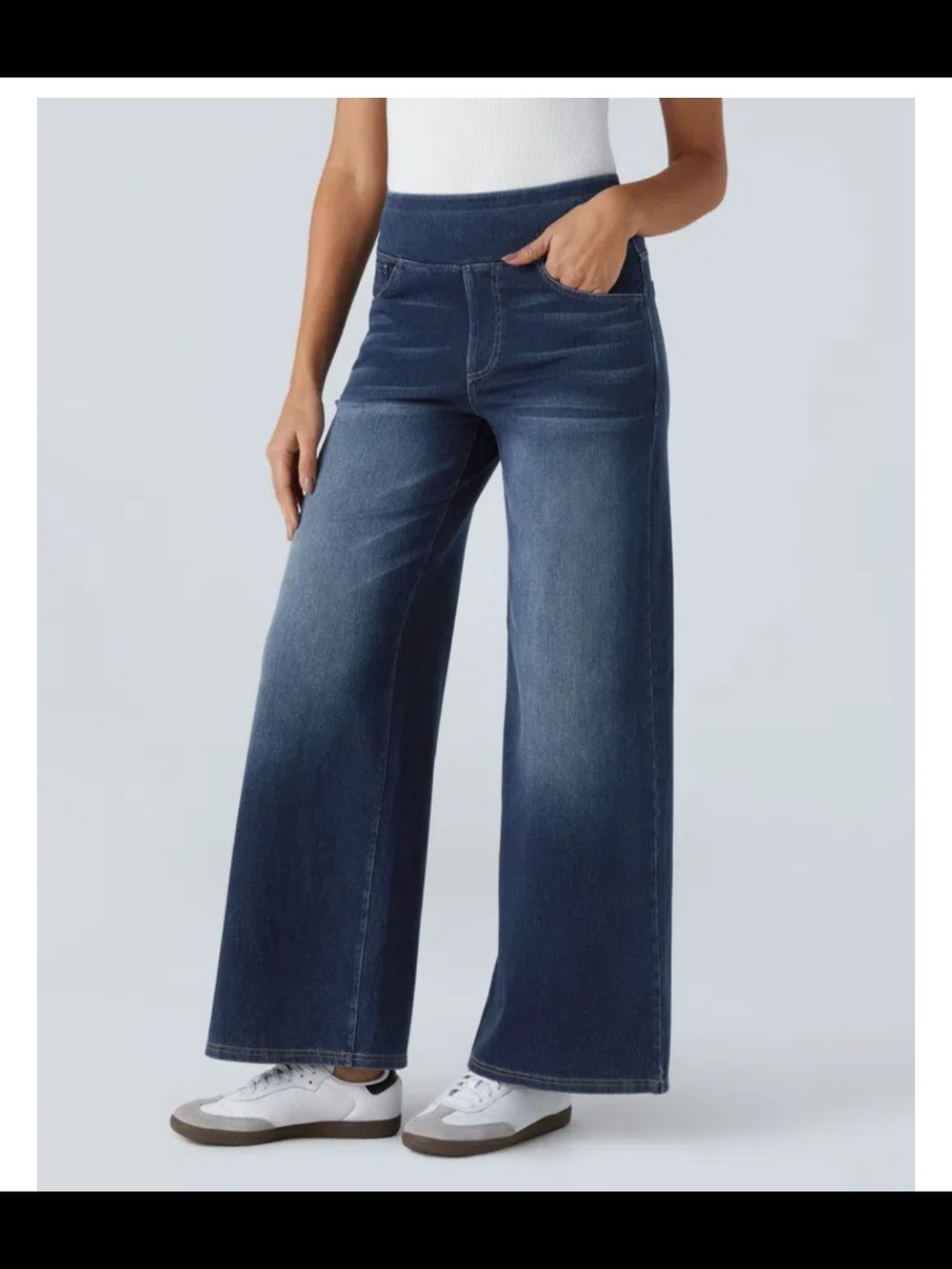 HALARA Wide-Leg Pull-On Jeans in Deep Indigo